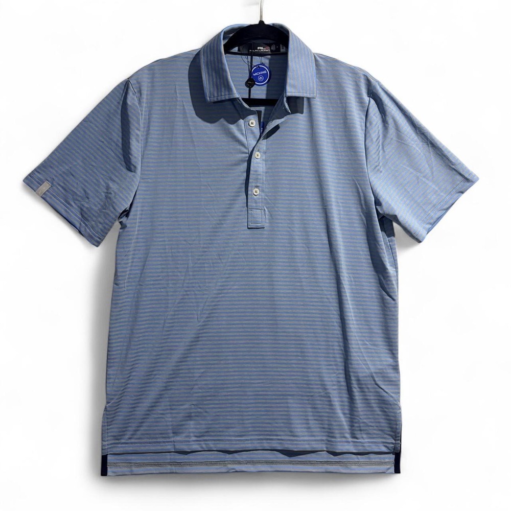 Ralph Lauren RLX Mens Blue Grey Striped Golf Polo Shirt Medium NWT